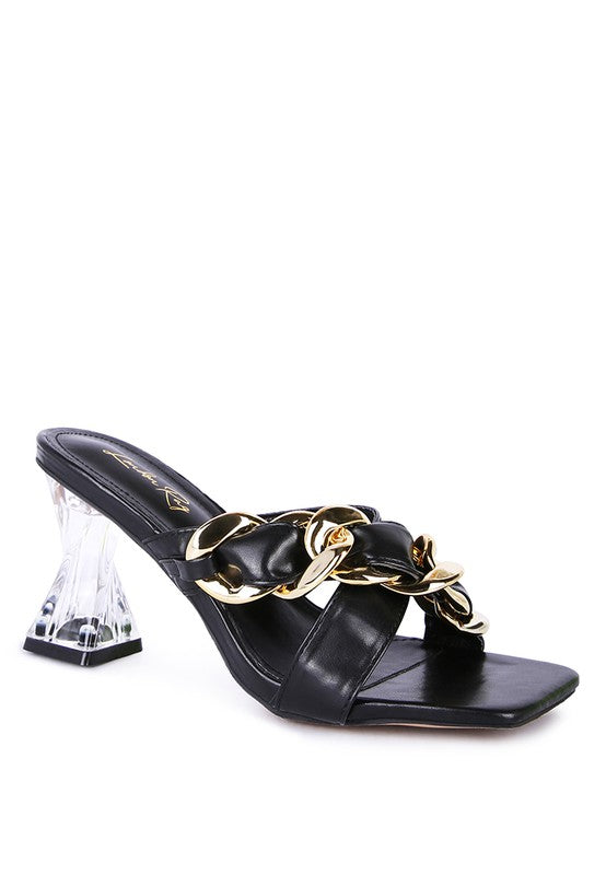 WANDY CLEAR HEEL CHAIN DETAIL SANDALS