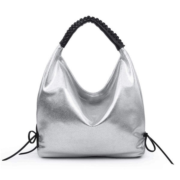 Women hobo bag metallic silver