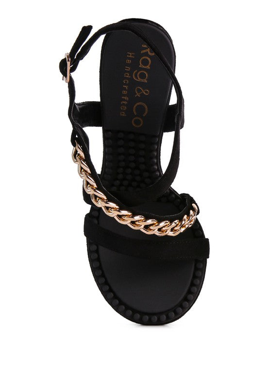 DOMEDA Metal Chain Mid Heel Sandal