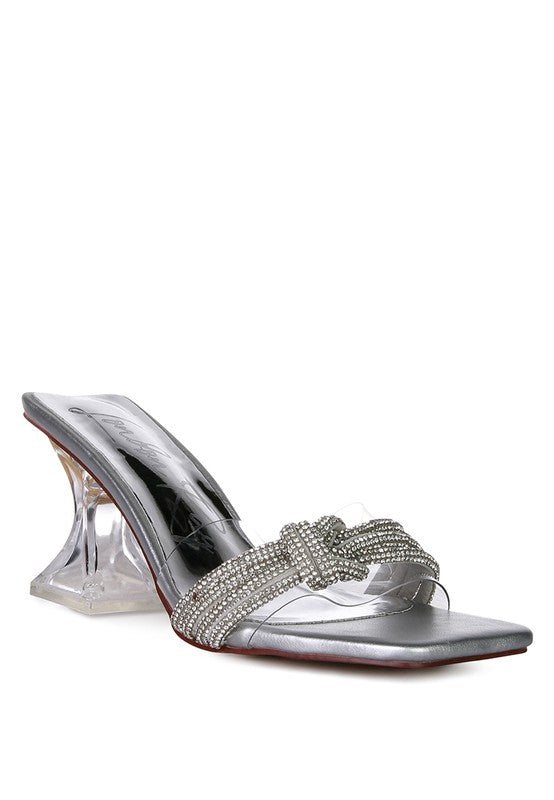 Hiorda Knotted Diamante Strap Spool Heel Sandals