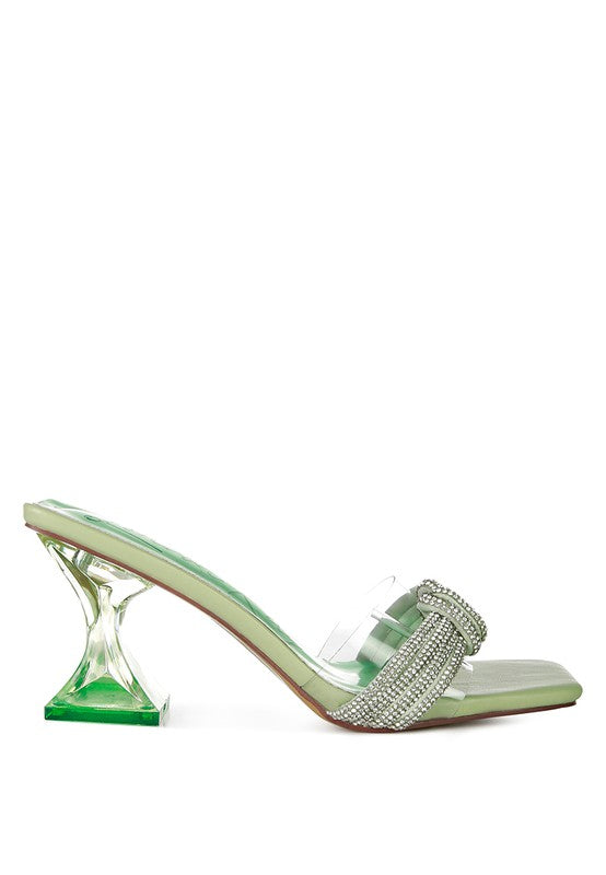 Hiorda Knotted Diamante Strap Spool Heel Sandals