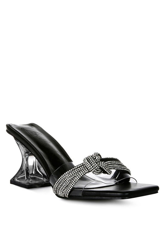 Hiorda Knotted Diamante Strap Spool Heel Sandals