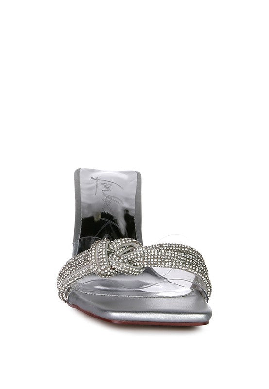 Hiorda Knotted Diamante Strap Spool Heel Sandals