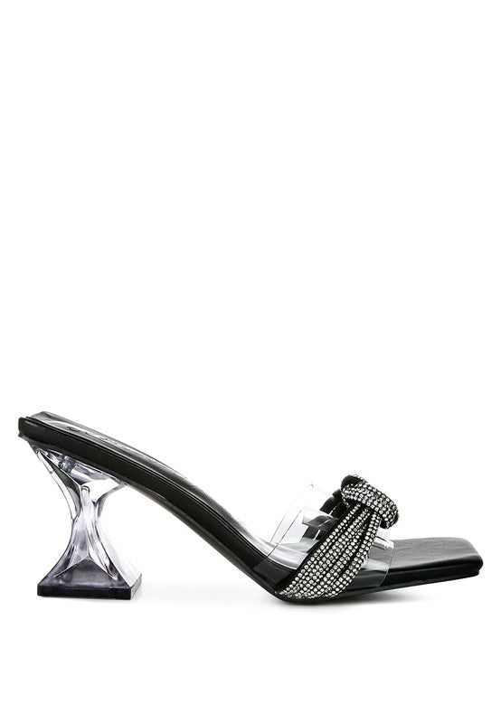 Hiorda Knotted Diamante Strap Spool Heel Sandals