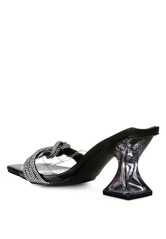 Hiorda Knotted Diamante Strap Spool Heel Sandals