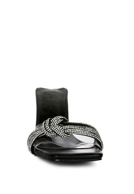 Hiorda Knotted Diamante Strap Spool Heel Sandals