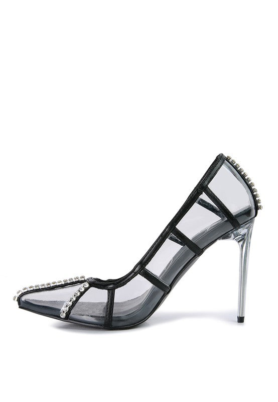 Diamante Clear High Heel Cage Pumps