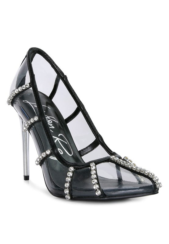 Diamante Clear High Heel Cage Pumps