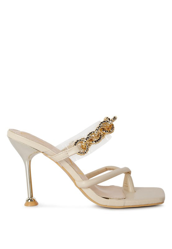 Social Bee Link Chain Embellished Heel Sandals