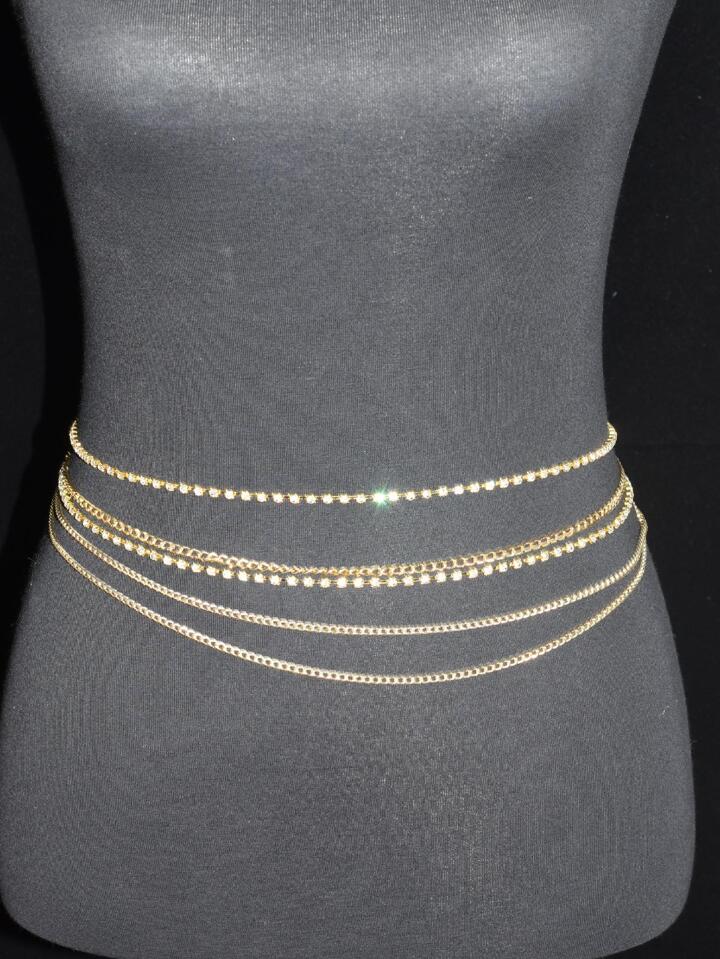 1pc Women Rhinestone Decor Layered Chain Belt