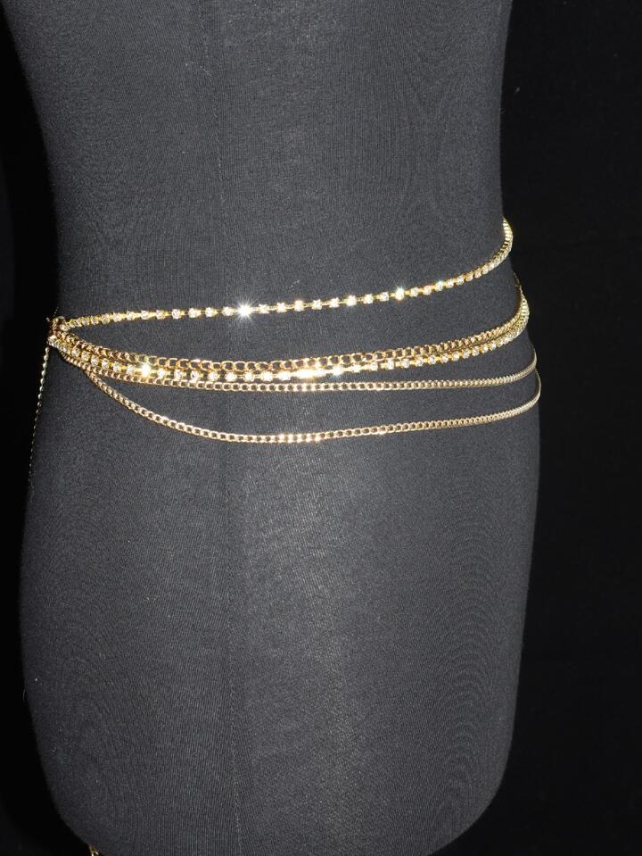 1pc Women Rhinestone Decor Layered Chain Belt