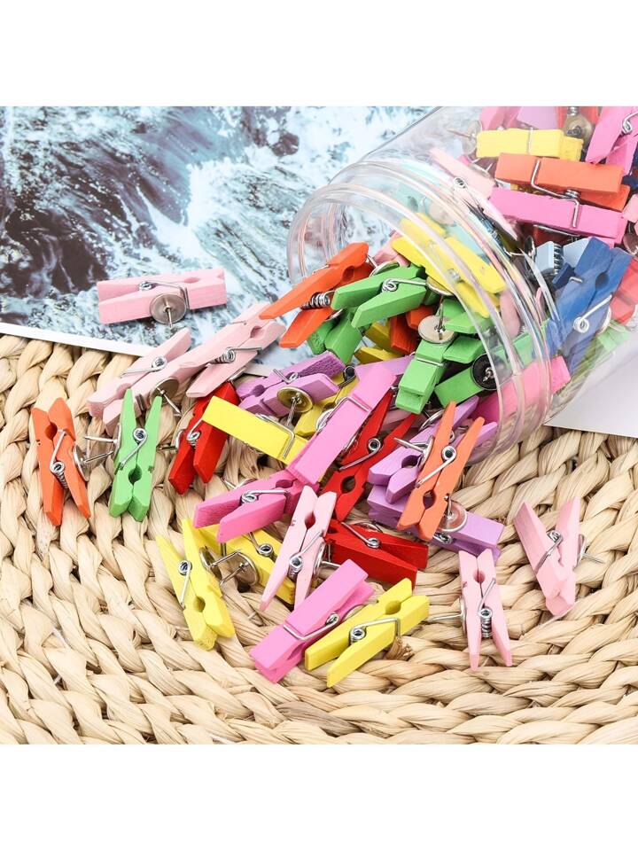 50Pcs Push Pin With Wooden Clips Tacks For Cork Board Artwork For Bulletin Board Crafts Arts Projects Photo Supplies