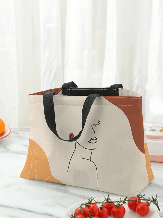 1pc Figure Graphic Lunch Bag, Portable Polyester Handheld Lunch Box Storage Bag For Outdoor