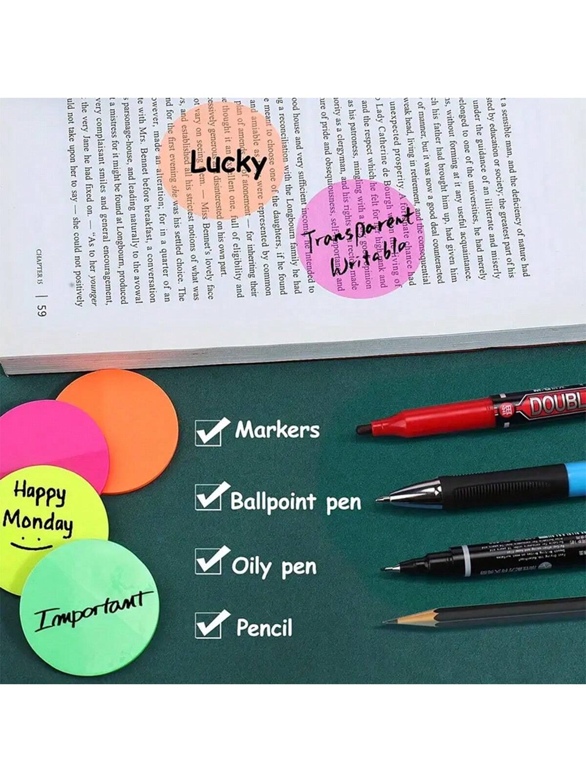 160pcs 8 Colors Round Transparent Sticky Notes For Writing, Cute Semi-transparent Bookmarks, Indexed Tabs, Diary Labels, Textbook Labels, Study & Office Supplies