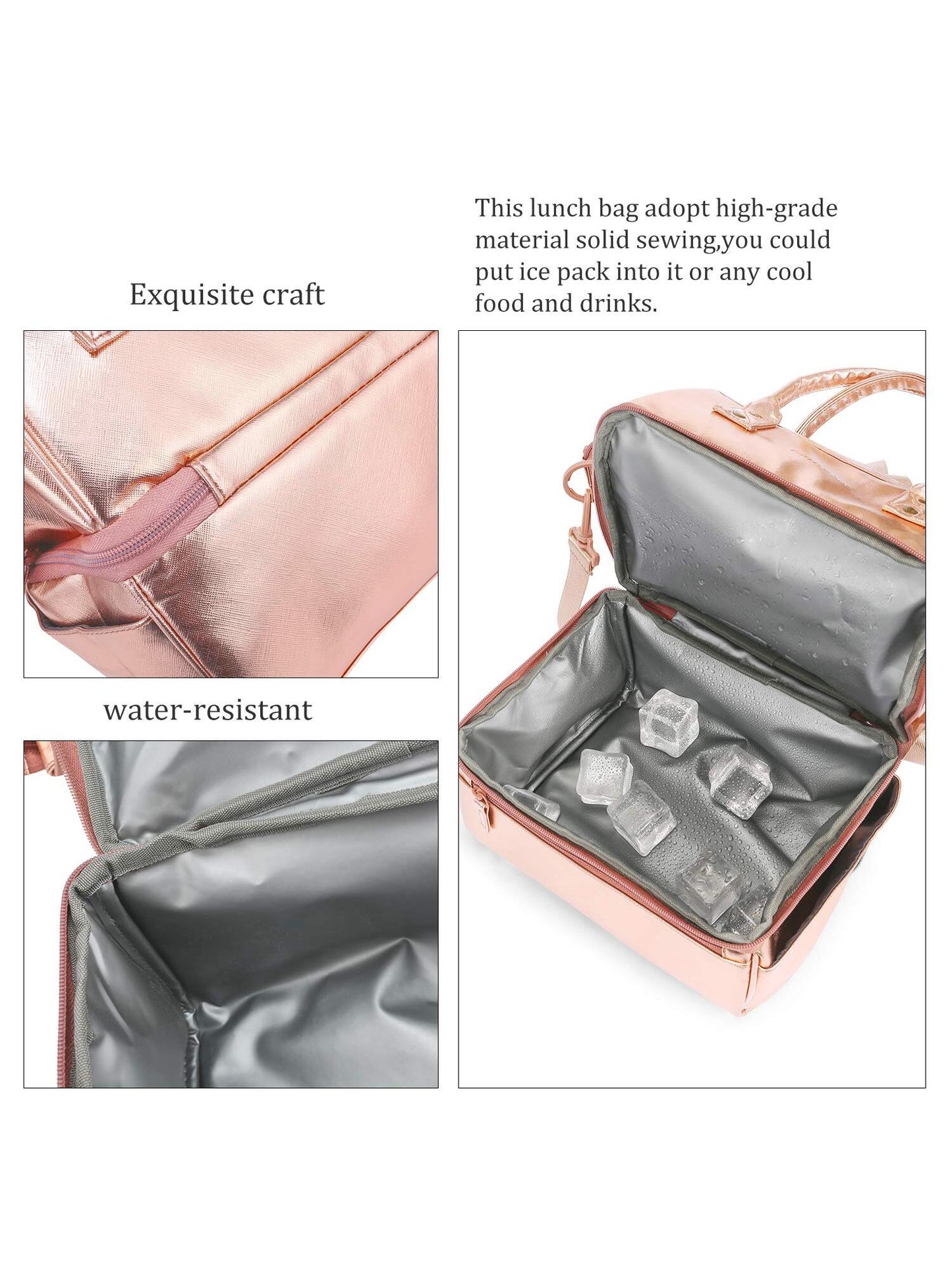 Pu Leather Double Layer Lunch Bag With Zipper Closure, Double Handles, Large Capacity And Multiple Compartments