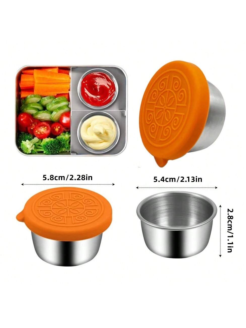 6pcs/set Stainless Steel Sauce Cups Seasoning Box