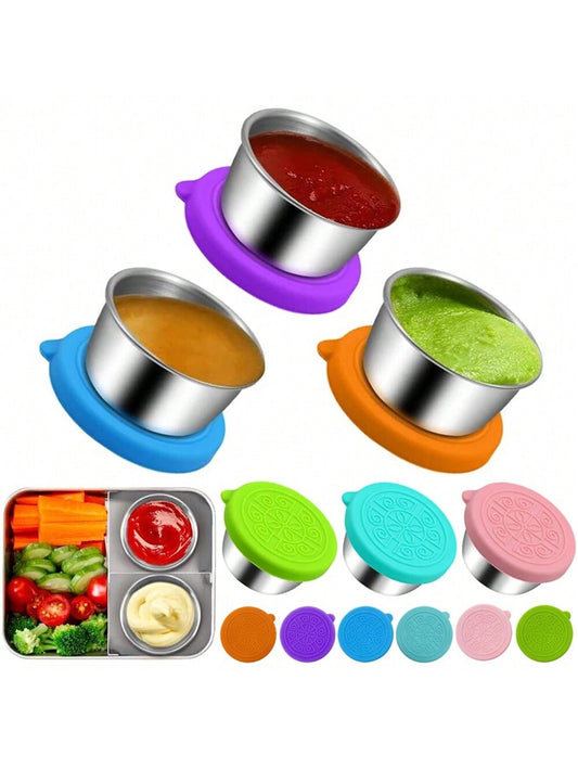 6pcs/set Stainless Steel Sauce Cups Seasoning Box