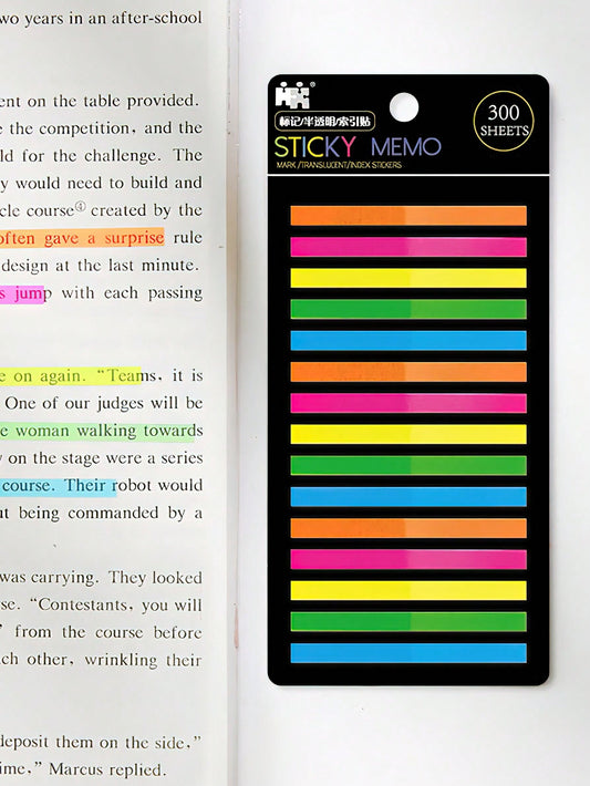 Translucent Index Sticks 300 Sheets Multi Colors Extra Slim Sticky Notes Memo Pad Self Adhesive Label Mark