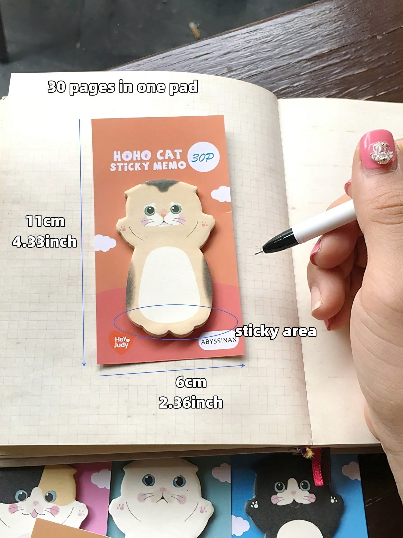 8pcs Cartoon Cat Memo Pad Set 30 Pages Marker It Sticky Notes Planner Stickers