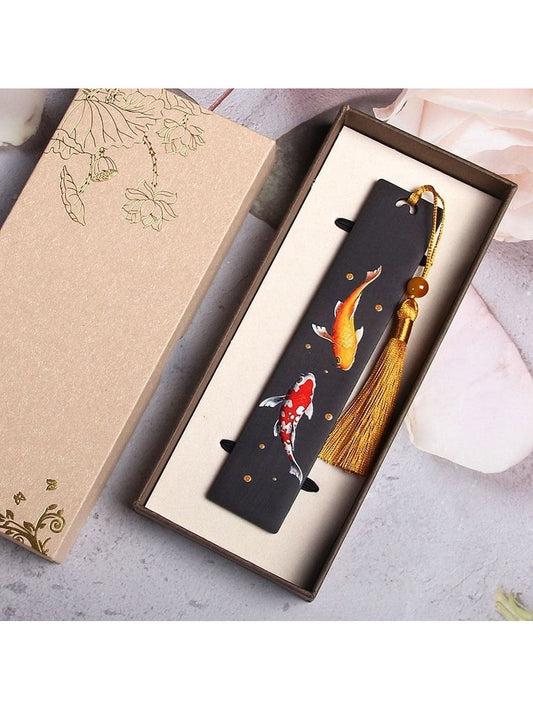 Chinese Style Wooden Color Painted Bookmark Retro Carving Ebony Book Clip Pagination Mark Creative Students Gift Learning Stationery School Office Supplies