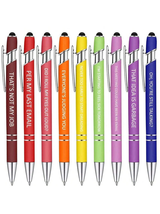 10pcs Funny Pens Set 10pcs Capacitive Pens Set, Metal Push Ballpoint Pen