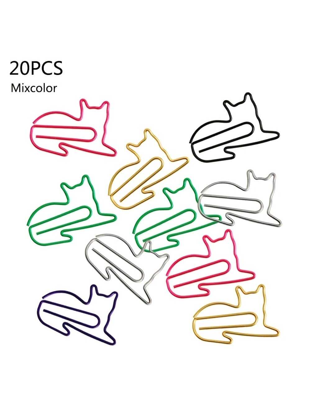 20pcs Mixed-color Creative Animal Shaped Paper Clips, Cute Cat Design