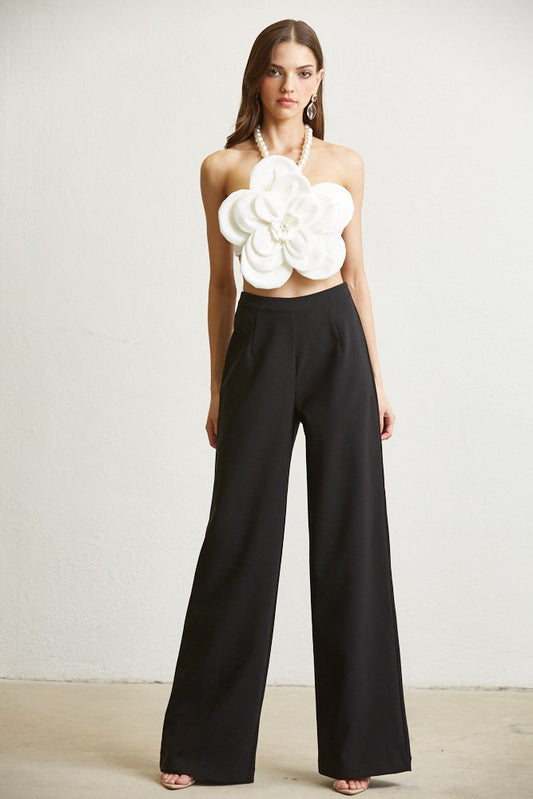 MASSIVE FLOWER PEARL TRIM TOP & PANT SET