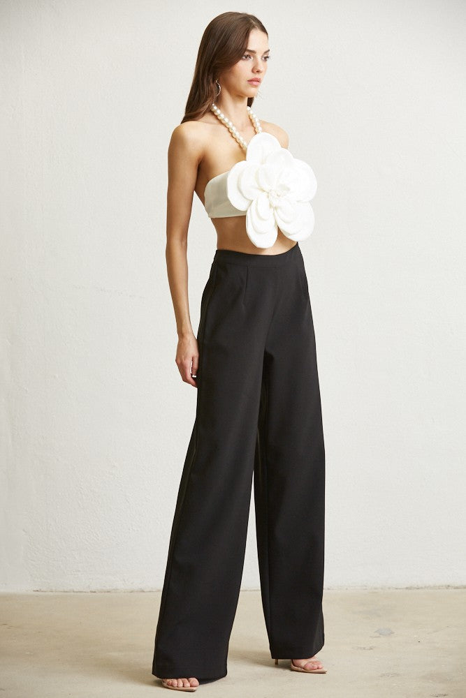 MASSIVE FLOWER PEARL TRIM TOP & PANT SET