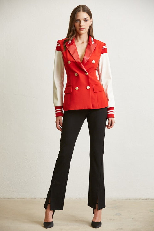 VARSITY FAUX LEATHER BLAZER