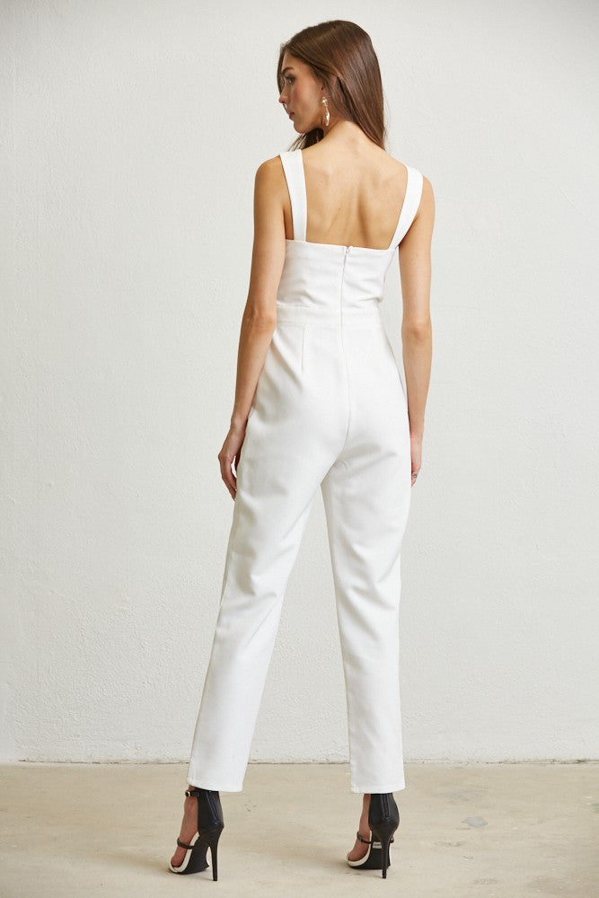 MESH PLEATED DETAIL JUMPSUIT