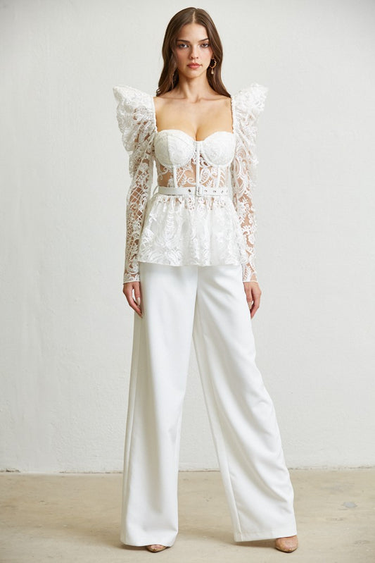 POWER SHOULDER LACE TOP & PANT SET