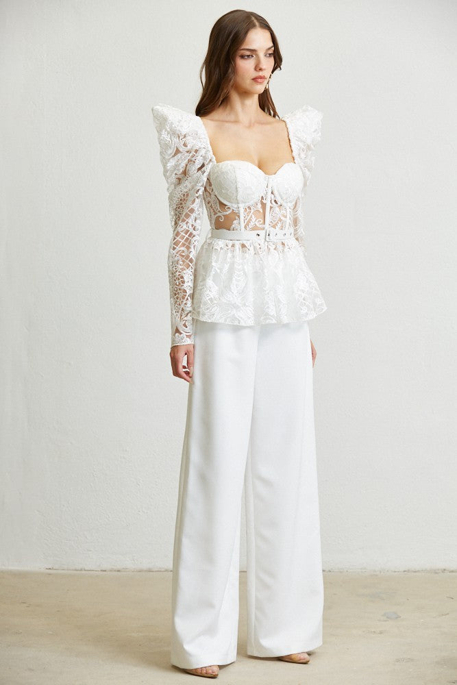 POWER SHOULDER LACE TOP & PANT SET