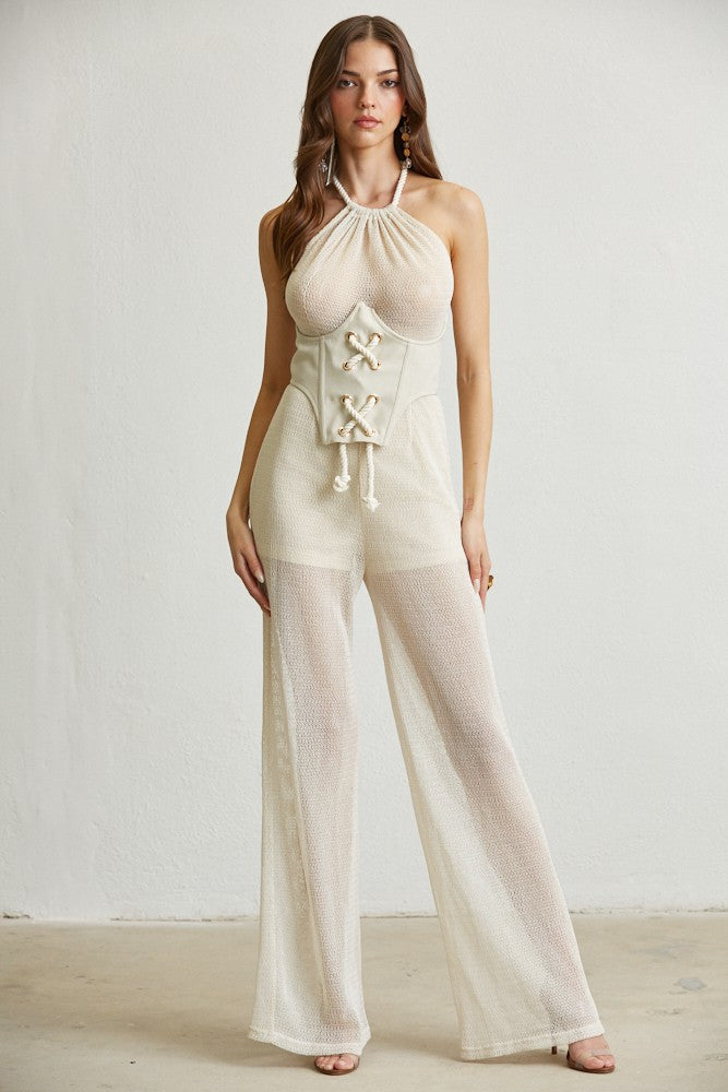 TEXTURED KNIT JUMPSUIT & CORSET SET