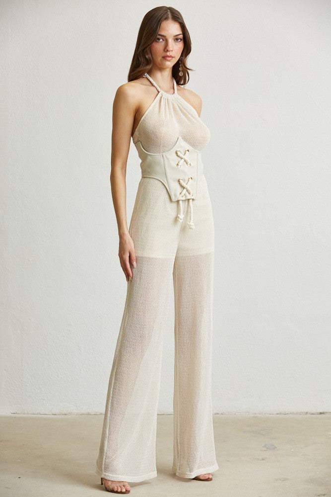 TEXTURED KNIT JUMPSUIT & CORSET SET