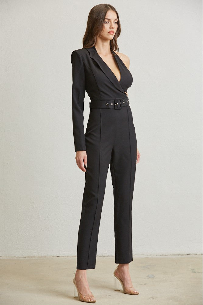 ONE-SHOULDER BLAZER JUMPSUIT SET