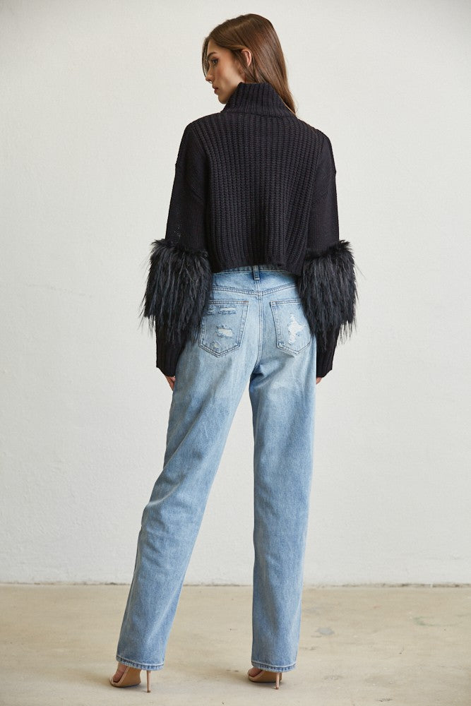 SHAGGY FAUX FUR KNIT SWEATER