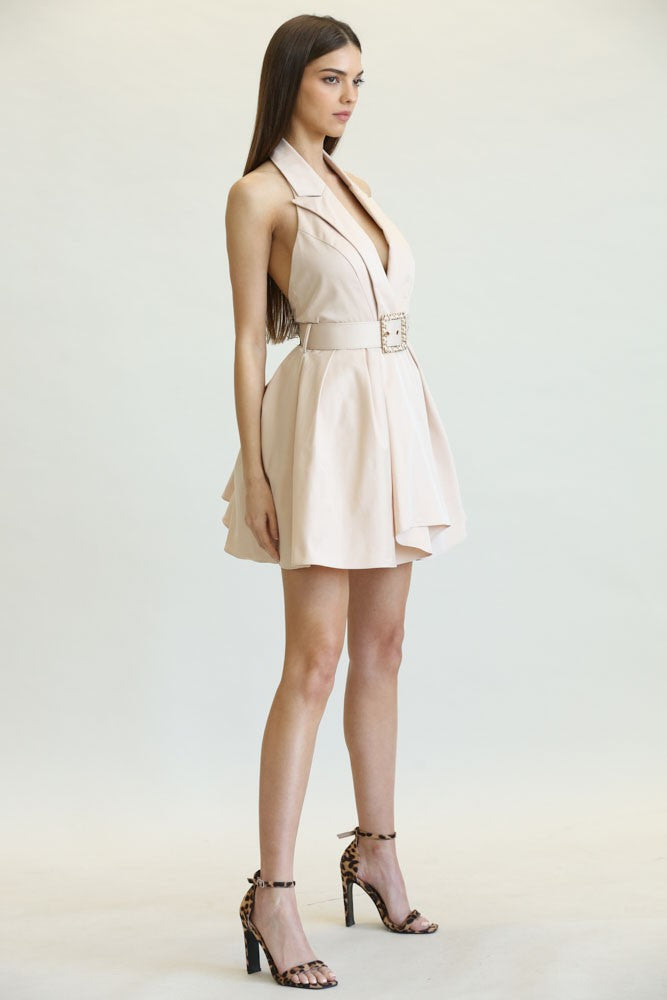 NOTCHED LAPEL COLLAR POPLIN SWING DRESS