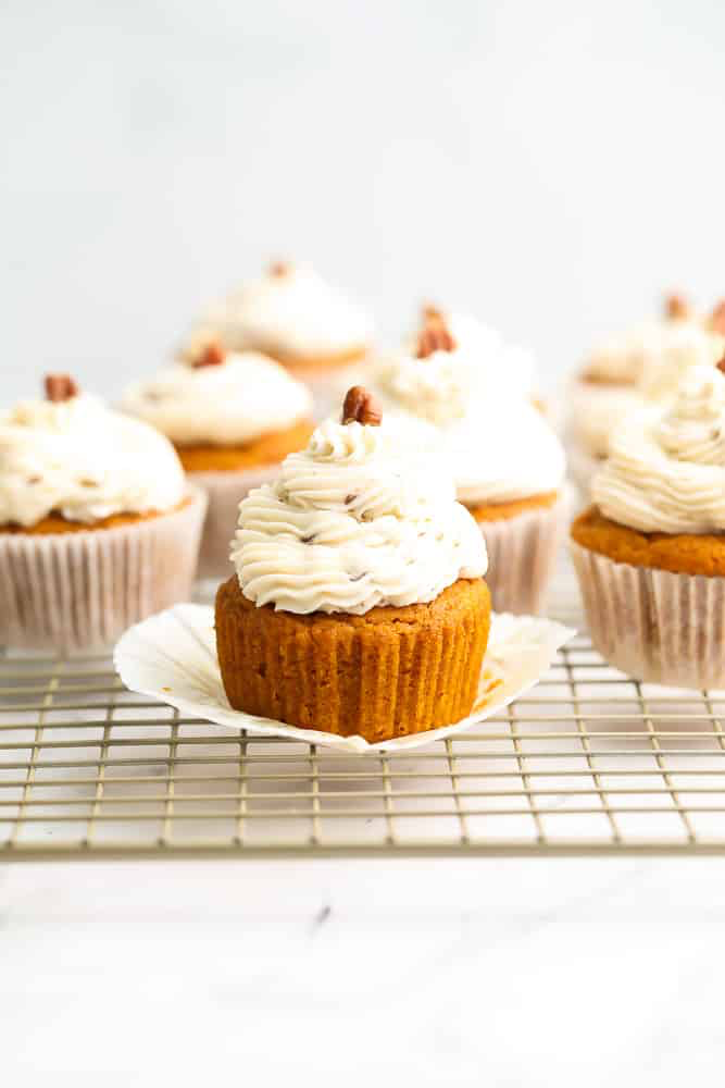 Vegan Pumpkin Cupcakes with Maple Pecan Frosting