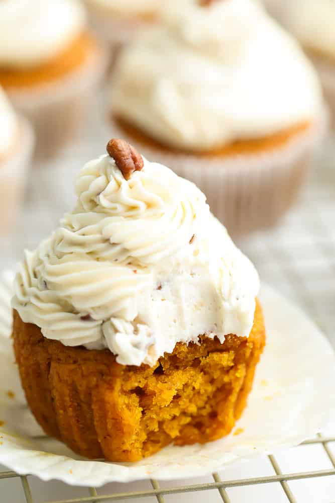 Vegan Pumpkin Cupcakes with Maple Pecan Frosting