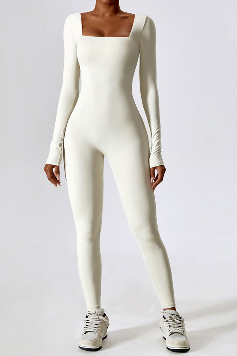 Long sleeve square collar yoga jumpsuit