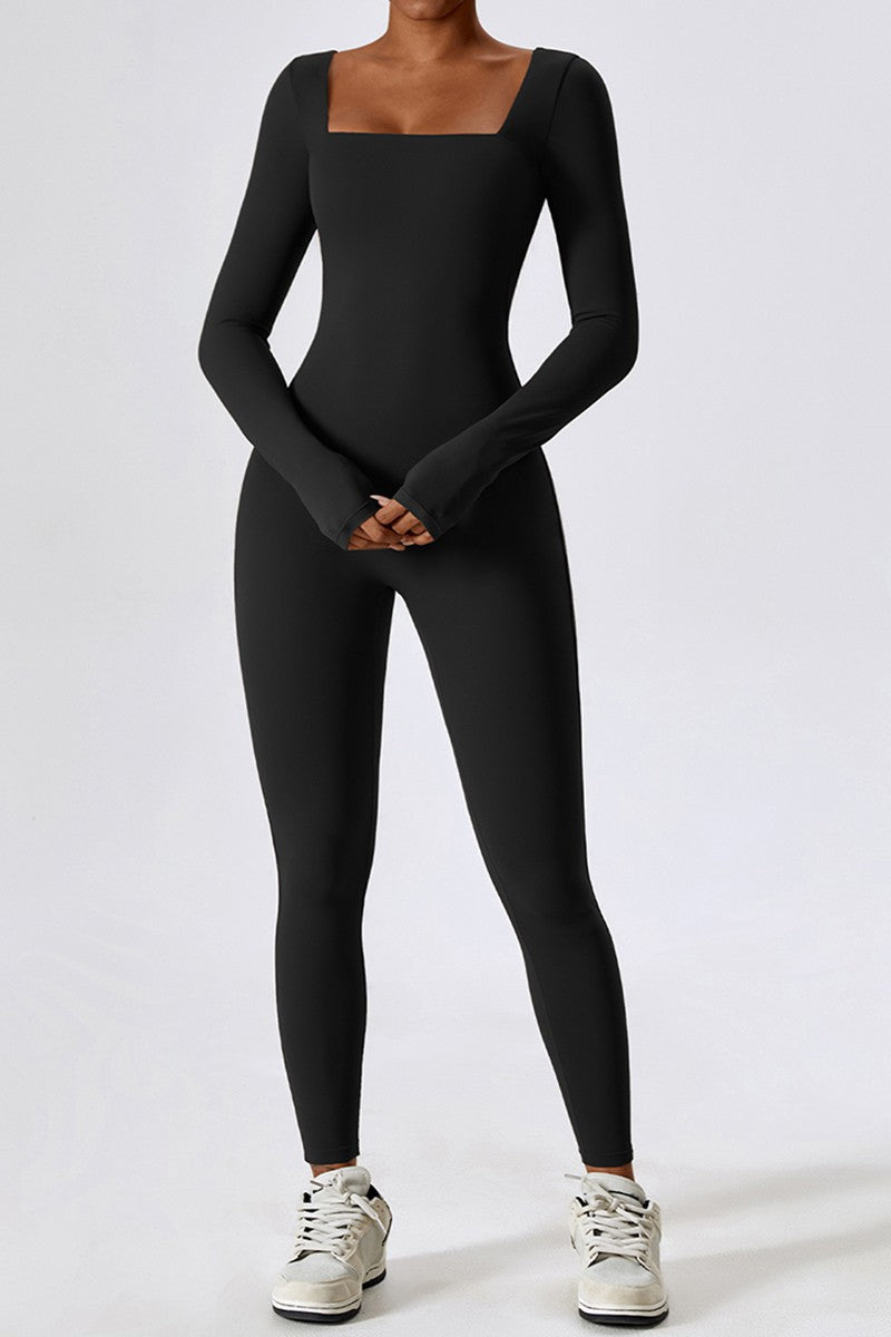 Long sleeve square collar yoga jumpsuit