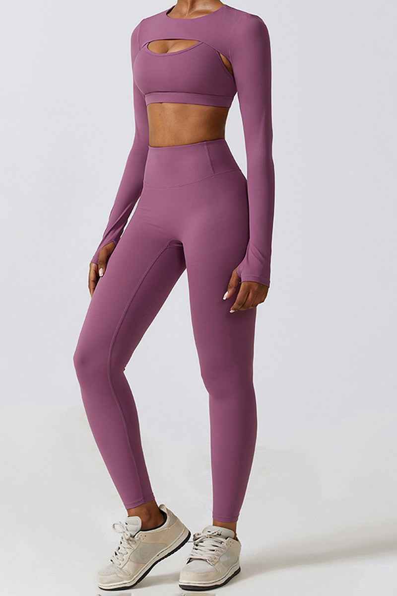 High waist elastic yoga three-piece set (Long Sleeve)