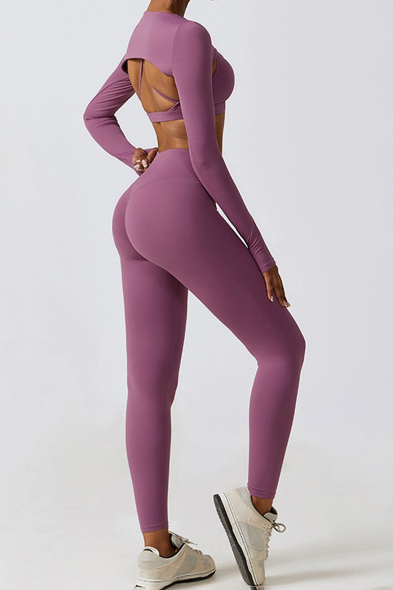 High waist elastic yoga three-piece set (Long Sleeve)