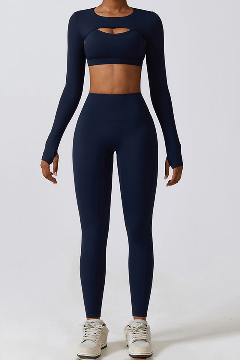 High waist elastic yoga three-piece set (Long Sleeve)