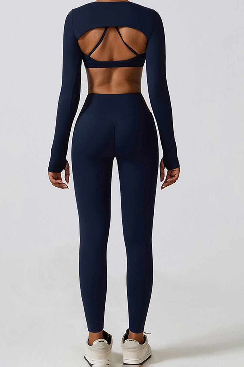 High waist elastic yoga three-piece set (Long Sleeve)