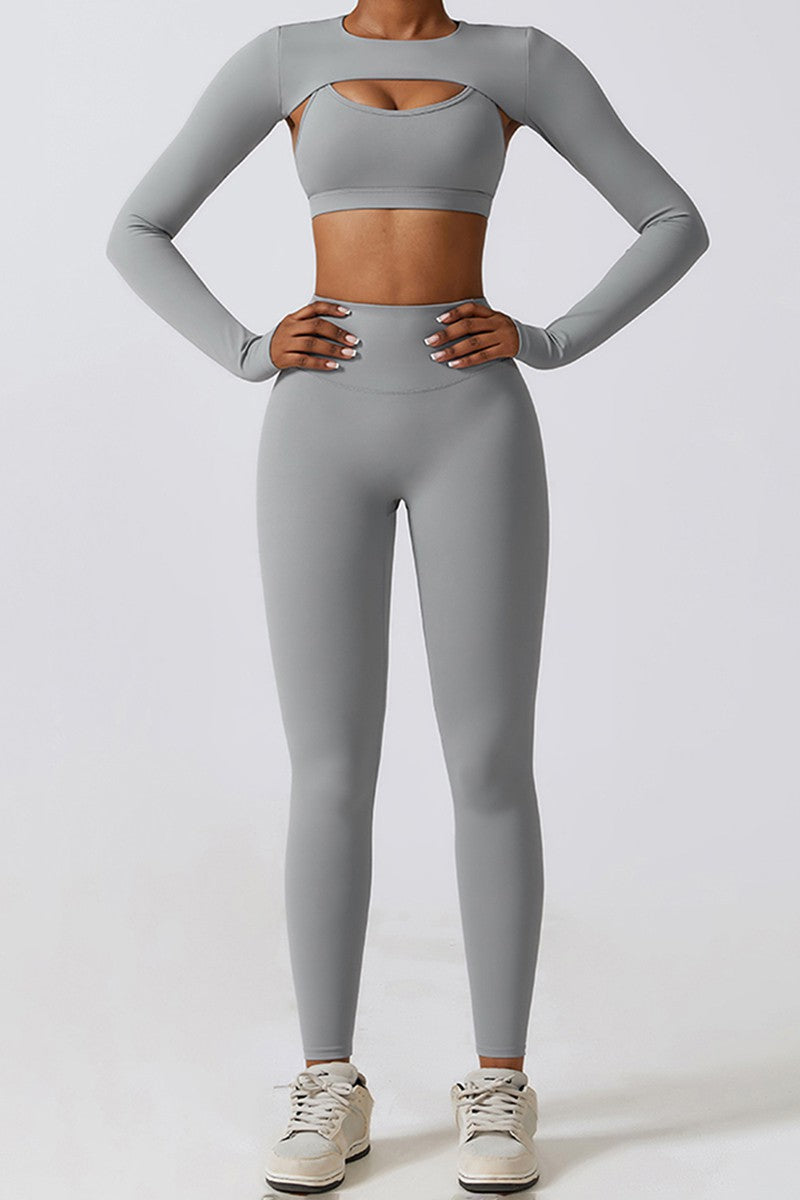 High waist elastic yoga three-piece set (Long Sleeve)