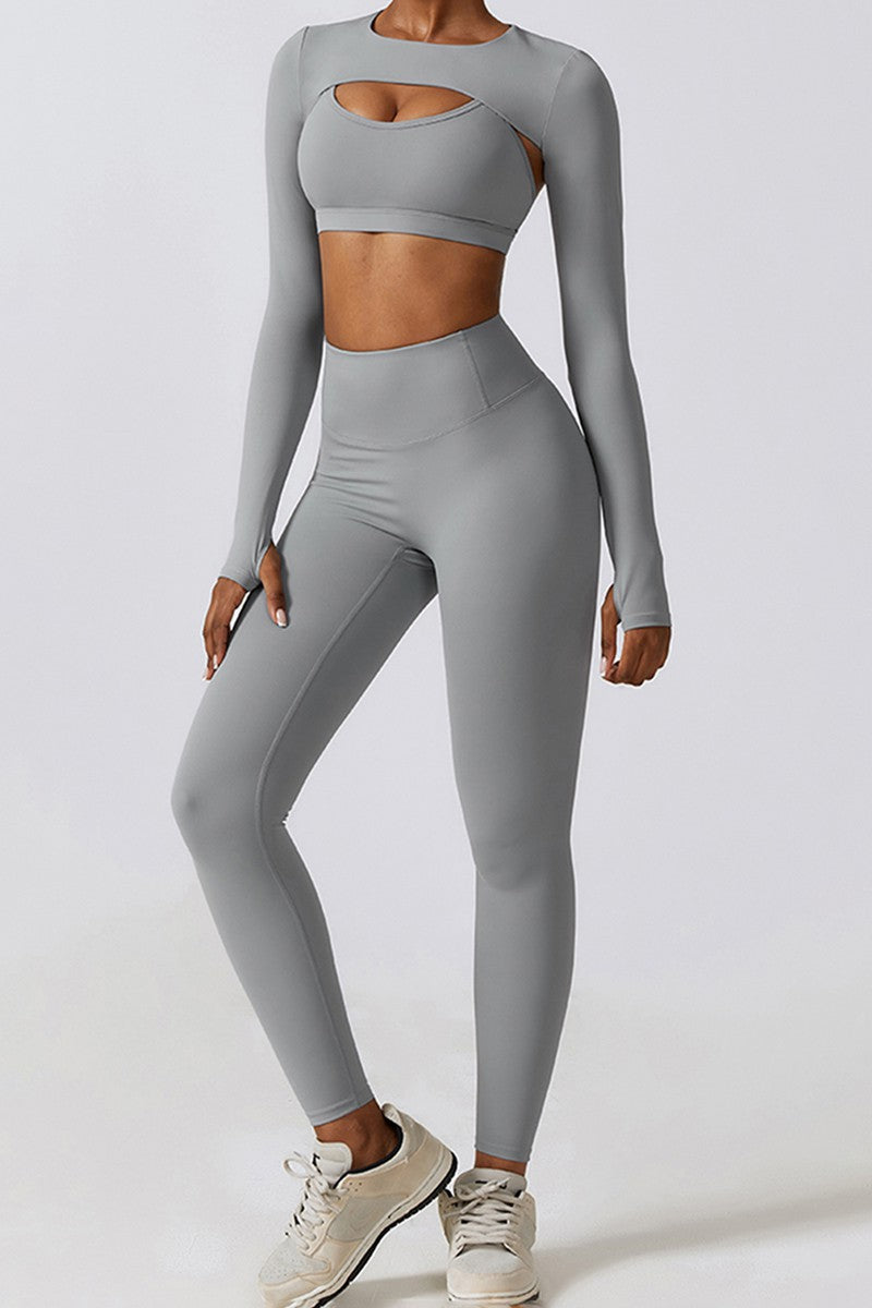 High waist elastic yoga three-piece set (Long Sleeve)