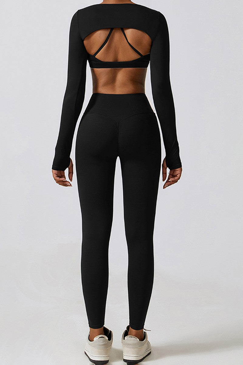 High waist elastic yoga three-piece set (Long Sleeve)