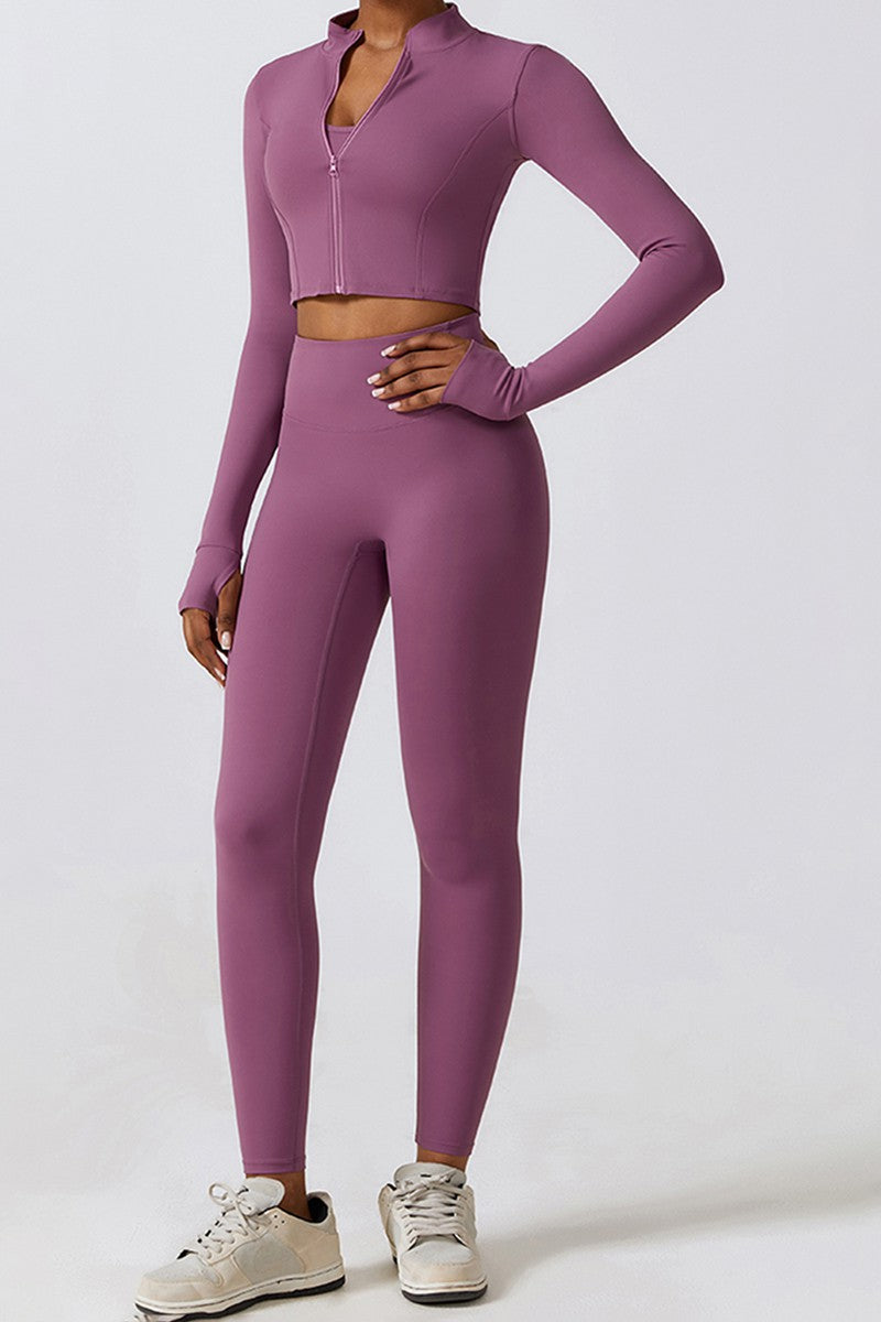 High waist elastic yoga three-piece set (W/Jacket)