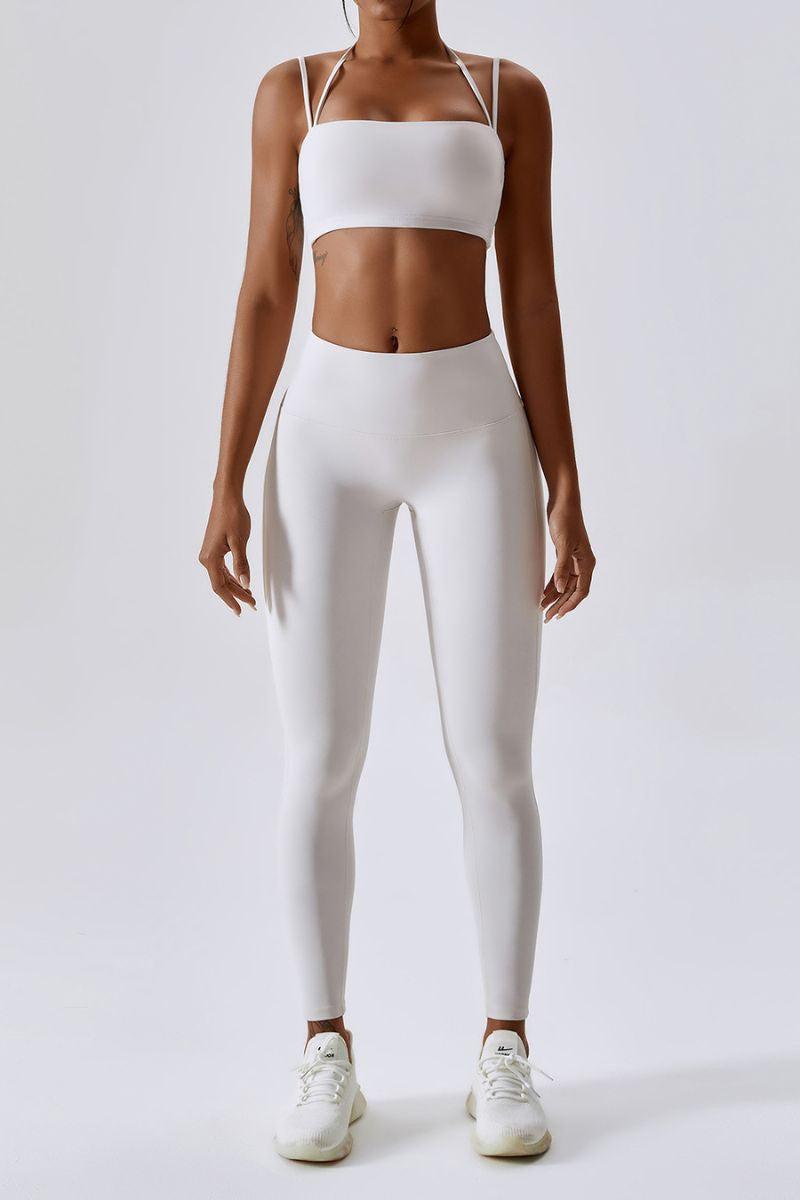 Solid thin strap bra & Leggings two-piece set